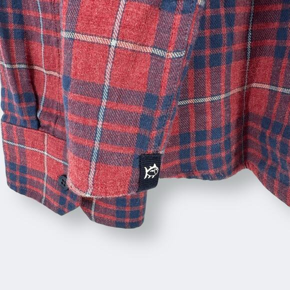 Southern Tide Payton Heather Reversible Plaid Flannel Shirt Mens Size XXL Red - Picture 6 of 10